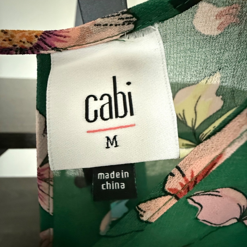 CAbi Floral Sleeveless Blouse Green Pink Black White Lined Cami Style 3619 Sz M - Picture 2 of 12